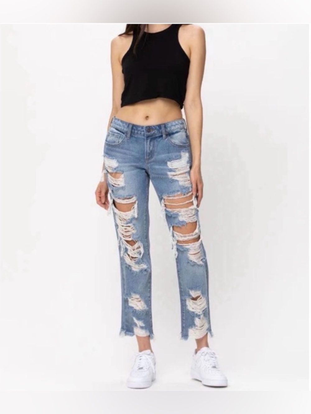 Cello Women’s Light Blue Distressed Straight-Leg Jeans